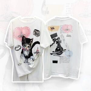 Vintage Cat Printed T-shirt : XL
